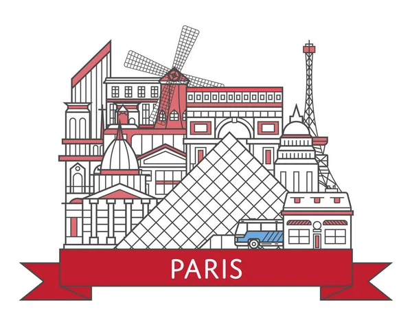 Podróże Plakat Paryż Narodowymi Atrakcjami Architektonicznymi Modnym Stylu Liniowym Paryskie — Wektor stockowy