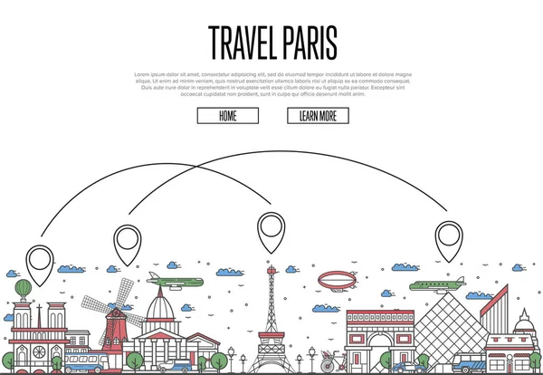 Affiche Voyage Paris Avec Des Attractions Architecturales Nationales Des Symboles — Image vectorielle