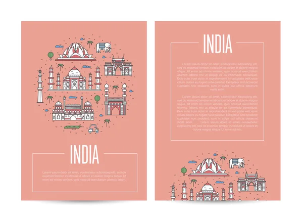 Hindistan Ünlü Anıtlarla Seyahat Eden Bir Ülke Seyahat Acentesi Için — Stok Vektör
