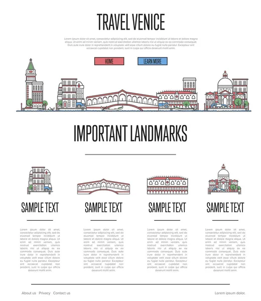 Infográficos Viagem Cidade Veneza Com Atrações Arquitetônicas Mais Importantes Estilo —  Vetores de Stock
