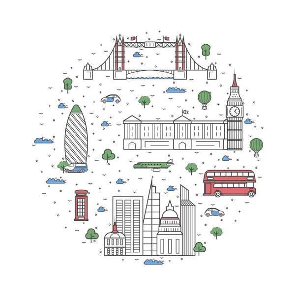 Cartel Londres Con Atracciones Arquitectónicas Nacionales Históricos Monumentos Británicos Famosos — Vector de stock
