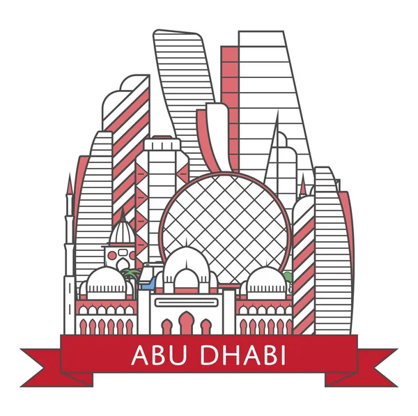 Travel Abu Dhabi Affisch Med Nationella Arkitektoniska Sevärdheter Trendig Linjär — Stock vektor