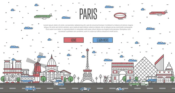 Paryska Panorama Słynnymi Zabytkami Modnym Liniowym Stylu Światowa Koncepcja Wektora — Wektor stockowy