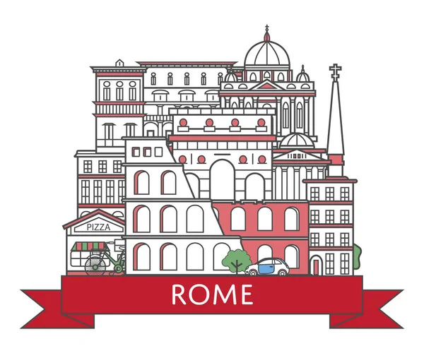 Podróżuj Plakat Rzymu Narodowymi Atrakcjami Architektonicznymi Modnym Stylu Liniowym Rzymskie — Wektor stockowy