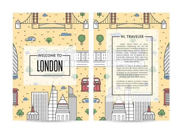 Londyńskie Banery Turystyczne Słynnymi Zabytkami Przestrzenią Tekst Turystyczna Reklama Wektora — Wektor stockowy