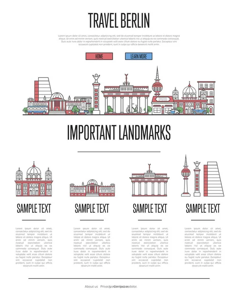 Берлин Путешествует Инфографикой Самыми Важными Архитектурными Достопримечательностями Модном Линейном Стиле — стоковый вектор