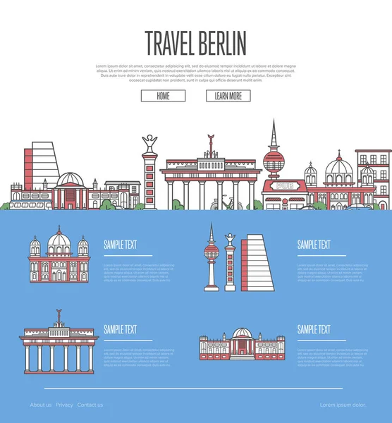 Guía Turística Berlín Con Las Atracciones Arquitectónicas Más Importantes Estilo — Vector de stock