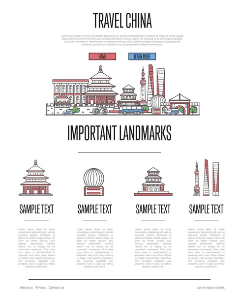 China Viajar Infográficos Com Atrações Arquitetônicas Mais Importantes Estilo Linear —  Vetores de Stock