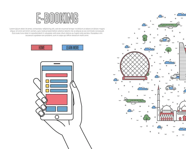 Онлайн Заказ Билетов Плакат Знаменитыми Архитектурными Достопримечательностями Абу Даби Стиле — стоковый вектор