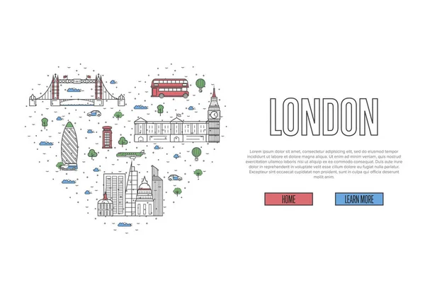 Amo Cartaz Londres Com Atrações Famosas Quadro Coração Marcos Britânicos —  Vetores de Stock