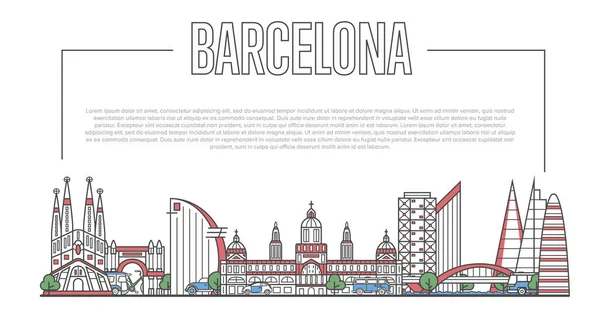 Panorama Storico Della Città Barcellona Con Famosa Architettura Moderna Antica — Vettoriale Stock