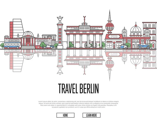 Туристическая Экскурсия Берлину Плакат Известными Архитектурными Достопримечательностями Линейном Стиле Немецкие — стоковый вектор