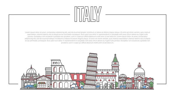 Памятная Панорама Италии Известной Современной Древней Архитектурой Модном Линейном Стиле — стоковый вектор