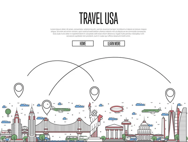 Affiche Travel Usa Avec Des Attractions Architecturales Nationales Des Symboles — Image vectorielle