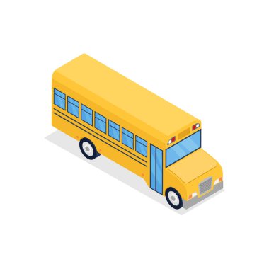 Sarı otobüs izole edilmiş üç boyutlu ikon. Şehir taşımacılığı, şehir aracı, şehir ve kırsal trafik vektörü illüstrasyonu.