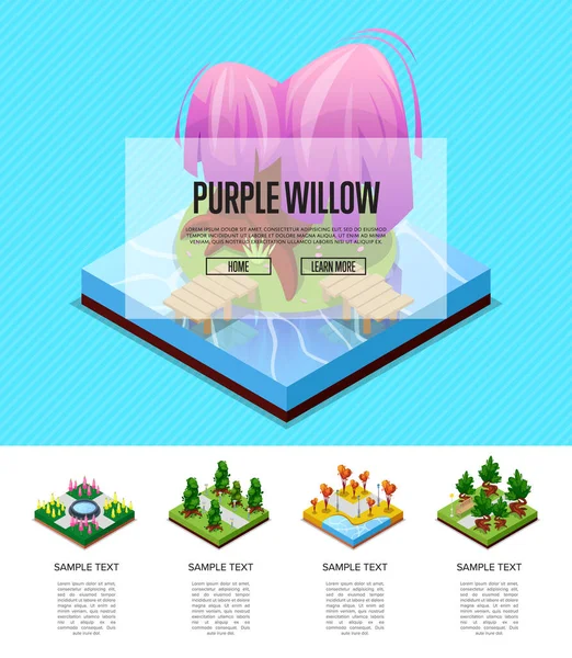 Ландшафтная Инфографика Зоны Общественного Парка Цветочная Кровать Бассейн Водой Лужайка — стоковый вектор