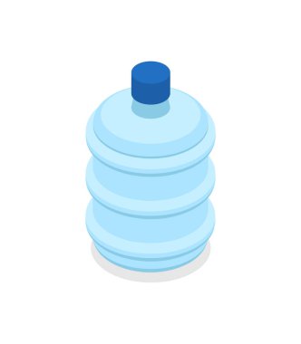 Soğutucu izometrik üç boyutlu ikon için suyla dolu plastik şişeler. Ofis içi element vektör illüstrasyonu.