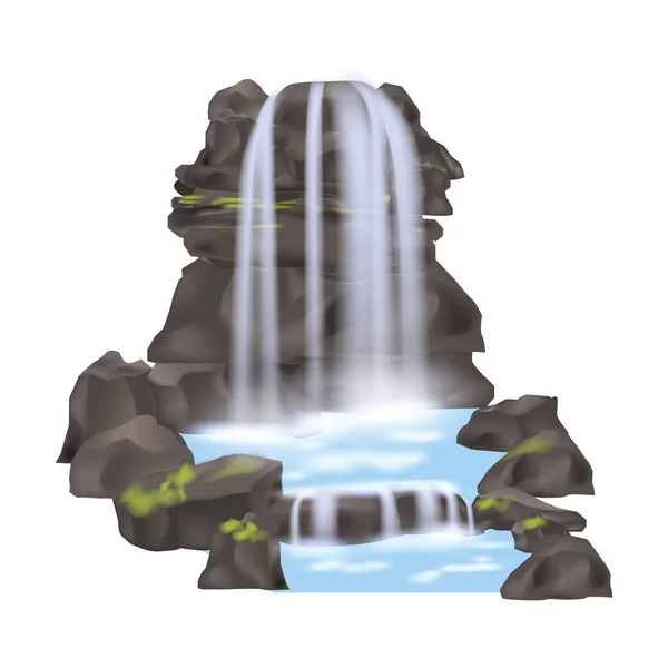 山中瀑布的图标呈扁平状 自然景观设计元素 河流梯形隔离矢量图解 — 图库矢量图片