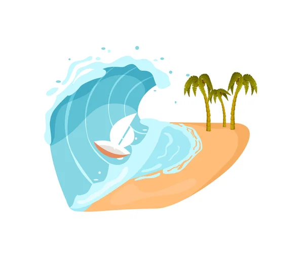 Ocean Tsunami Isolated Icon Natural Disaster Danger Catastrophe Warning Emergency — Stock Vector