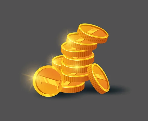 Montón Monedas Oro Brillante Icono Gran Beneficio Ahorrar Dinero Concepto — Vector de stock