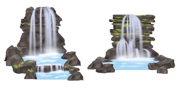 Gebirgswasserfall Flacher Landschaft Naturlandschaft Outdoor Szene Gestaltungselement Realistische Flusskaskade Schneller — Stockvektor