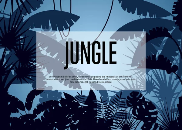 Plakát Tropické Džungle Květinová Krajina Volně Žijící Zvěř Lesní Siluety — Stockový vektor
