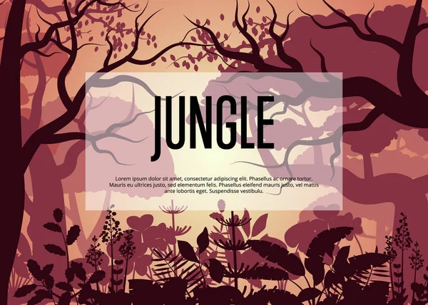 Ranní Plakát Tropické Džungle Květinová Krajina Volně Žijící Zvěř Lesní — Stockový vektor
