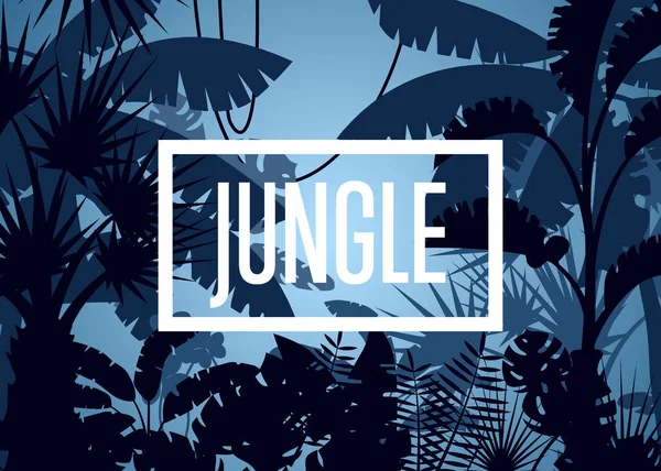 Hluboký Tropický Plakát Džungle Palmovými Listy Stromy Květinová Krajina Volně — Stockový vektor