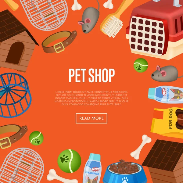 Pet Shop Poster Cartoon Style Pet Store Advertisement Animal Preserved — Stock Vector