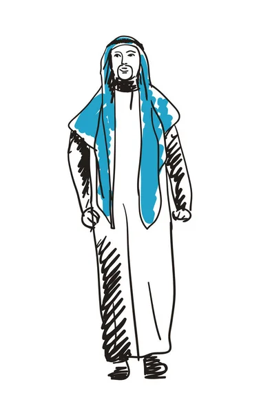 Homme Arabe Robe Nationale Icône Dessinée Main Isolé Sur Fond — Image vectorielle