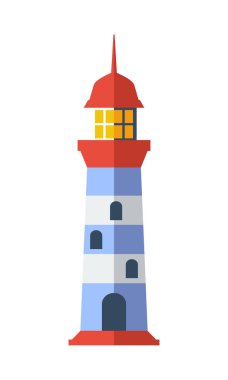 Deniz feneri ikonu izole edildi. Düz biçimde dünya iletişimi ve küresel navigasyon vektör çizimi.
