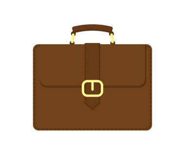 Kahverengi iş çantası vektör simgesi. Deri evrak çantası vektör çizimi düz tasarım.