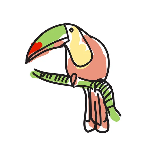 Toucan Oiseau Icône Dessinée Main Isolé Sur Fond Blanc Illustration — Image vectorielle