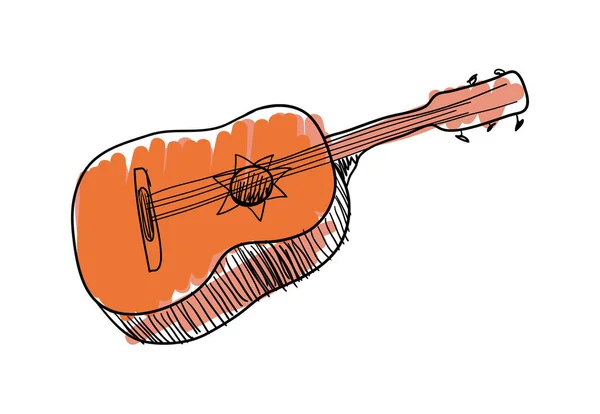 Instrumento Música Guitarra Icono Dibujado Mano Aislado Ilustración Vector Fondo — Vector de stock