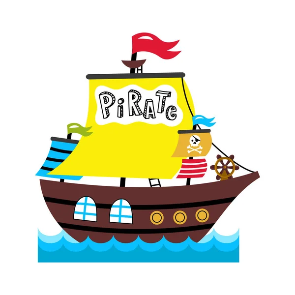 Ícone Navio Vela Pirata Desenho Infantil Conceito Pirata Ilustração Vetorial — Vetor de Stock