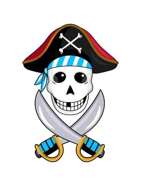 Sinal Pirata Com Crânio Ícone Espadas Cruzadas Desenho Infantil Conceito — Vetor de Stock