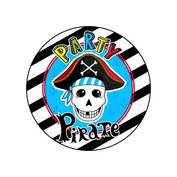 Signo Partido Pirata Com Crânio Ícone Chapéu Picado Desenho Infantil — Vetor de Stock