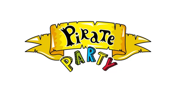 Піратська Вечірка Значок Вивіски Дитячий Малюнок Концепції Пірата Векторні Ілюстрації — стоковий вектор