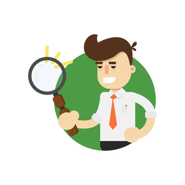 Hombre Negocios Con Lupa Icono Aislado Proyecto Empresarial Ilustración Vectorial — Vector de stock