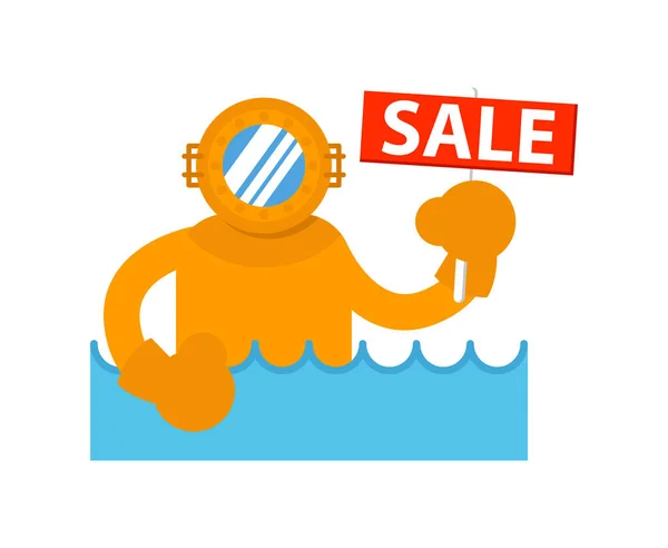 Продажная Вывеска Дайвером Морской Иконе Покупки Супермаркете Векторная Иллюстрация Розничной — стоковый вектор