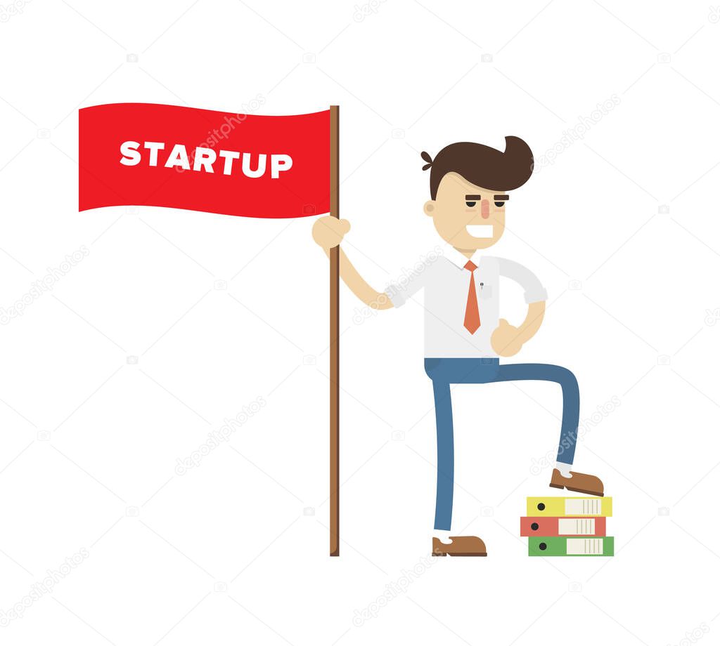 Startup business project icon with businessman. Idea generation and business realization vector illustration in flat design.