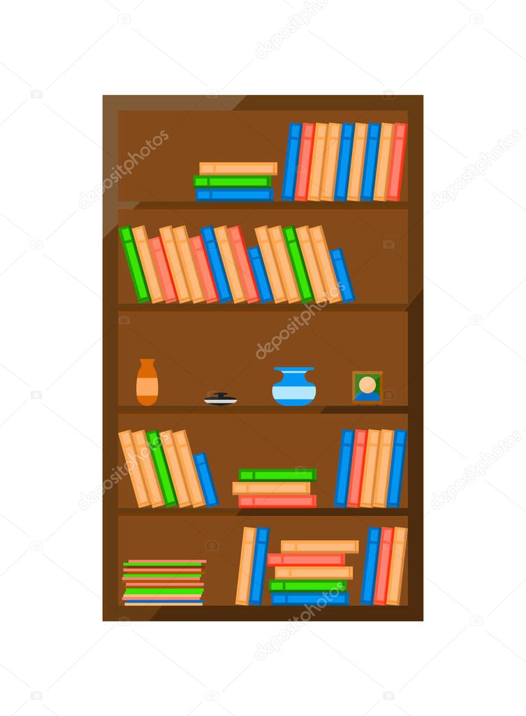 Wooden books cabinet vector icon