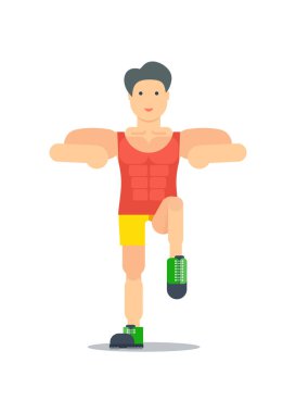 Sportif çocuk egzersiz ikonu yapıyor.