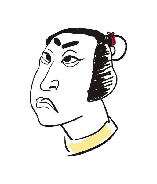 Asiatische Mann Kopf Hand gezeichnete Ikone — Stockvektor