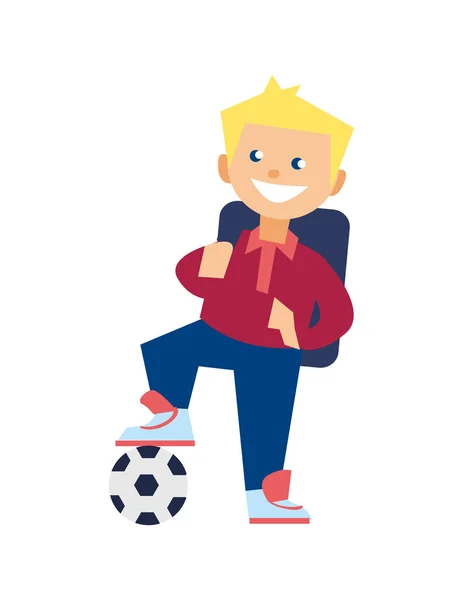 Smiling school boy with soccer ball vector icon — Stock Vector