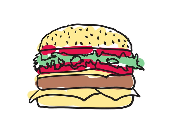 アメリカのファーストフード、チーズバーガーの手描きのアイコン — ストックベクタ