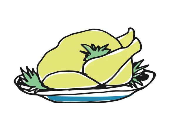 Grillowany kurczak na talerzu ręcznie rysowane ikona — Wektor stockowy