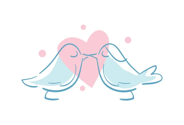 Gelukkige Valentijnsdag icoon met zoenen vogels — Stockvector