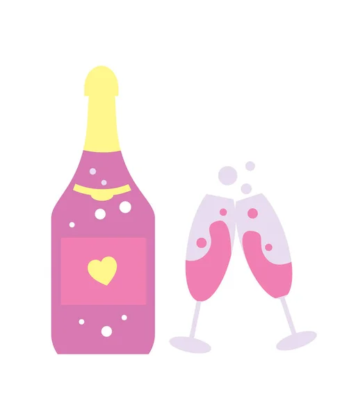 Feliz día de San Valentín icono con botella de champán — Vector de stock