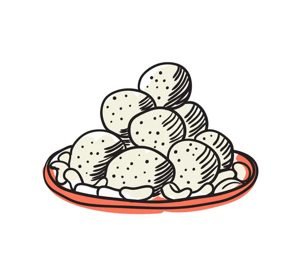 Tradycyjna żywność na talerzu ręcznie rysowane ikona — Wektor stockowy
